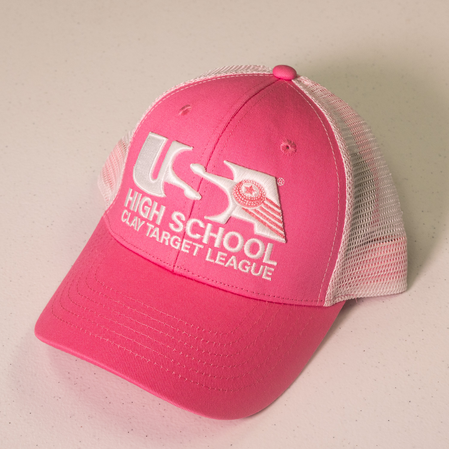 USA High School Clay Target League Logo Cap Pink White Mesh USA 