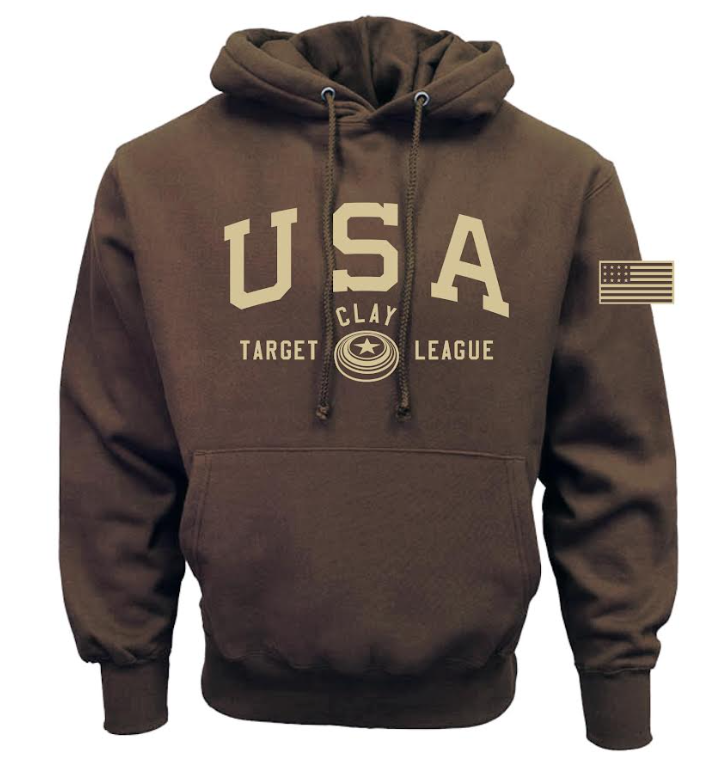 *LIMITED EDITION* USA Clay Target League Hoodie- Brown with Flag on Sleeve